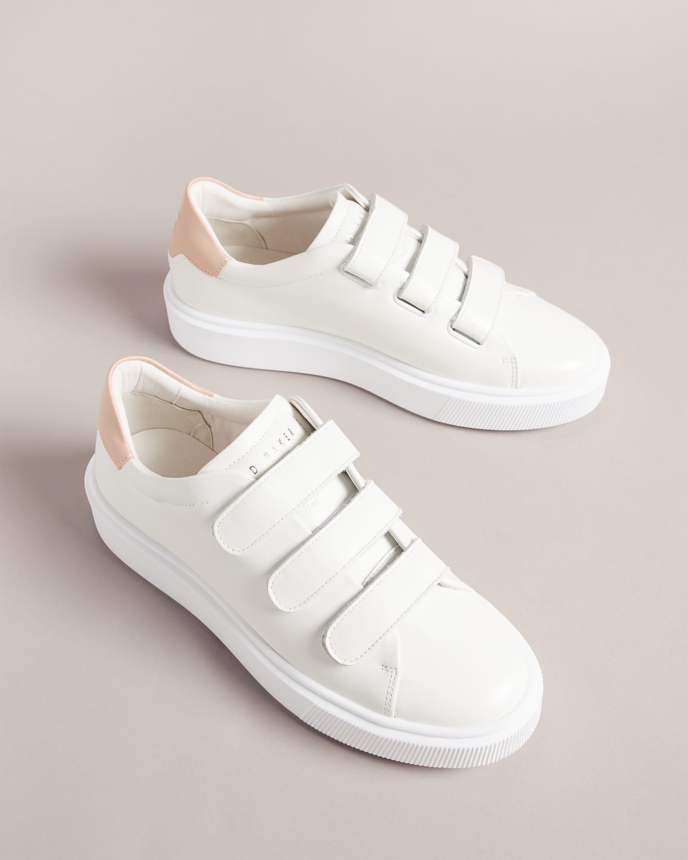 White-Pink Triple Strap Platform Leather Trainers Ted Baker