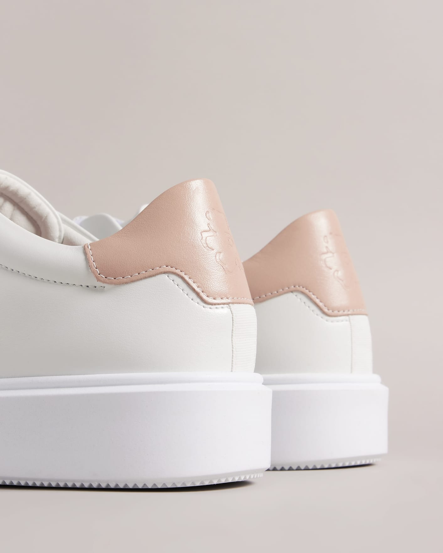 White-Pink Triple Strap Platform Leather Trainers Ted Baker
