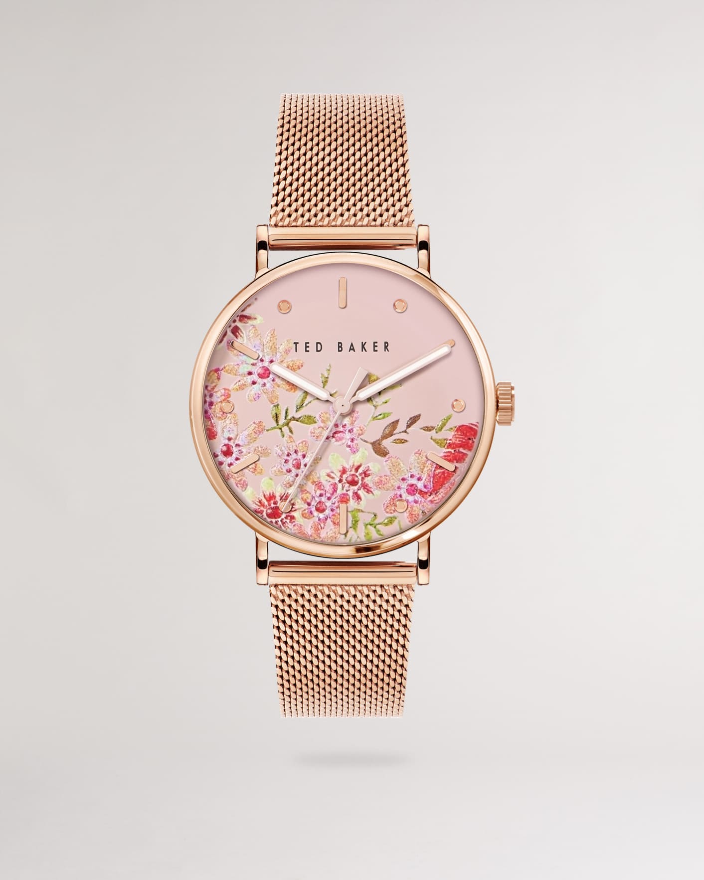 Rosegold Color Floral Dial Mesh Strap Watch Ted Baker