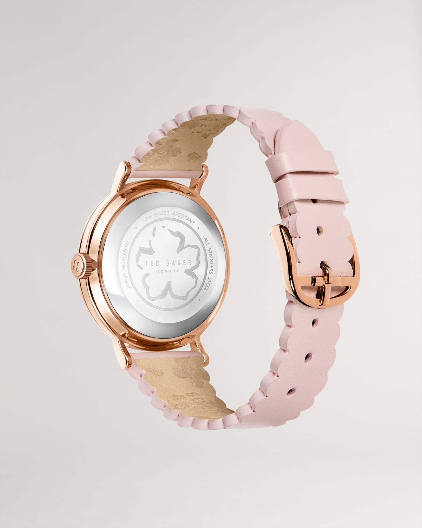 Light Pink Floral Dial Leather Strap Watch Ted Baker