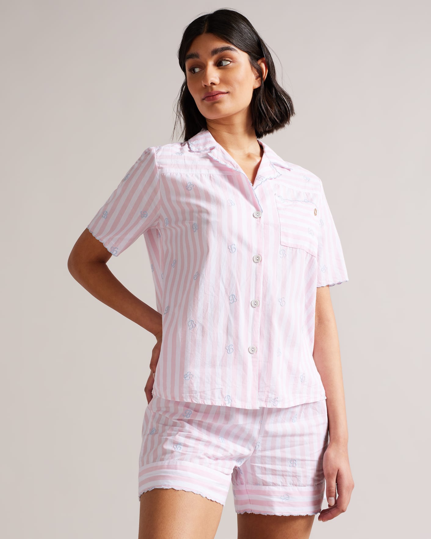 Light Pink Stripe Short and Shirt PJ Set Ted Baker