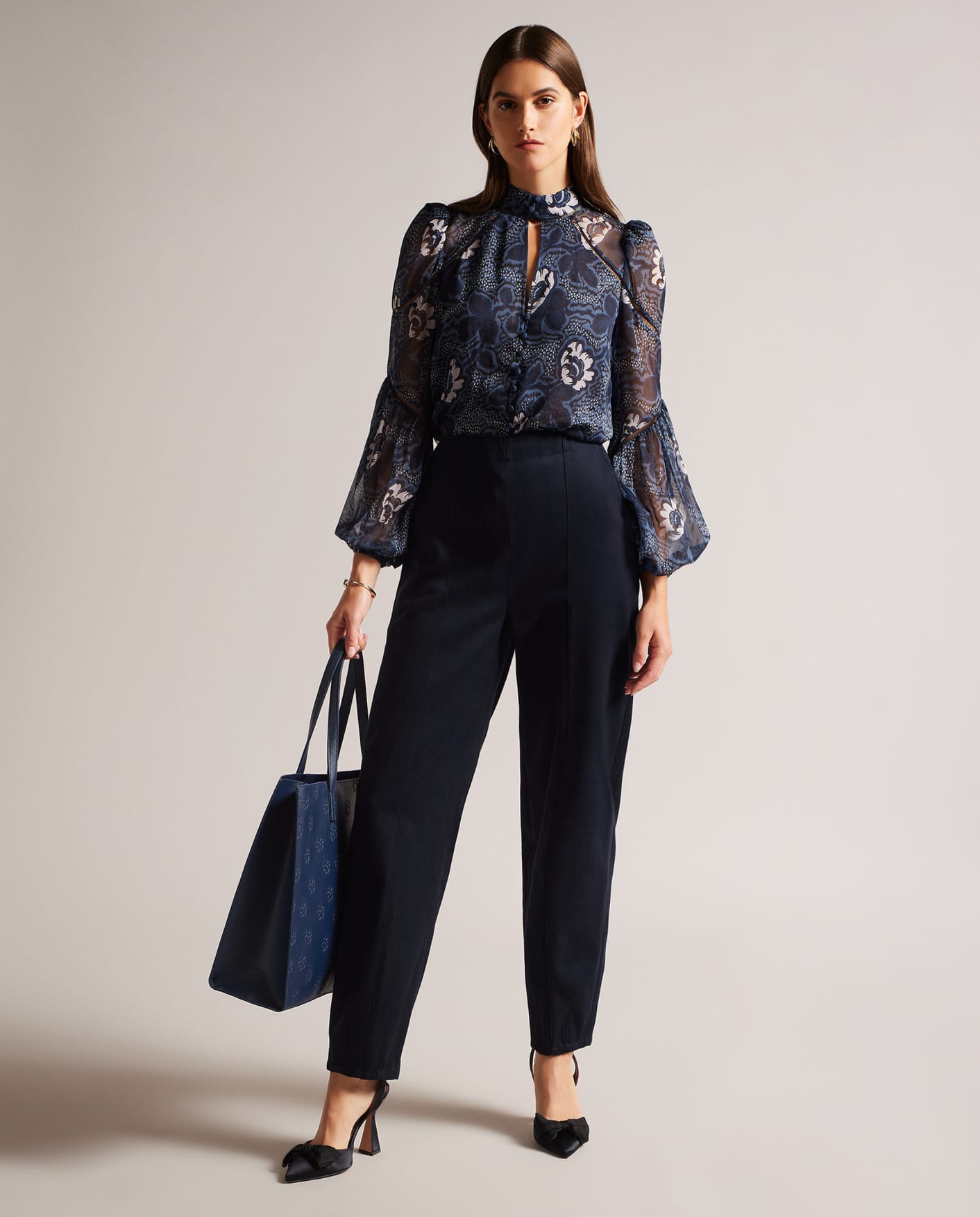 Navy Barrel Trousers With Pin Tuck Detail Ted Baker