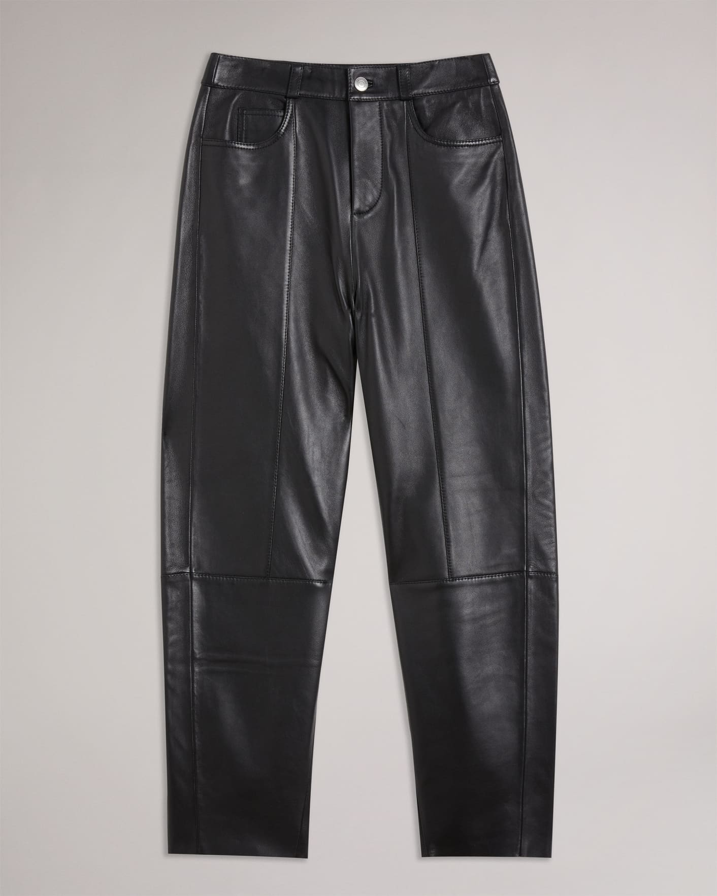 Black Leather Barrel Leg Trousers Ted Baker