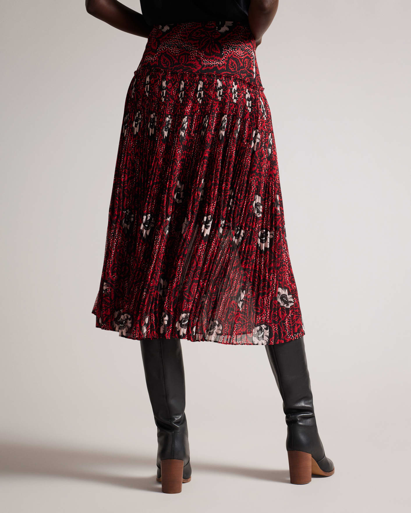 Red Corrugated Dropped Waist Midi Skirt Ted Baker