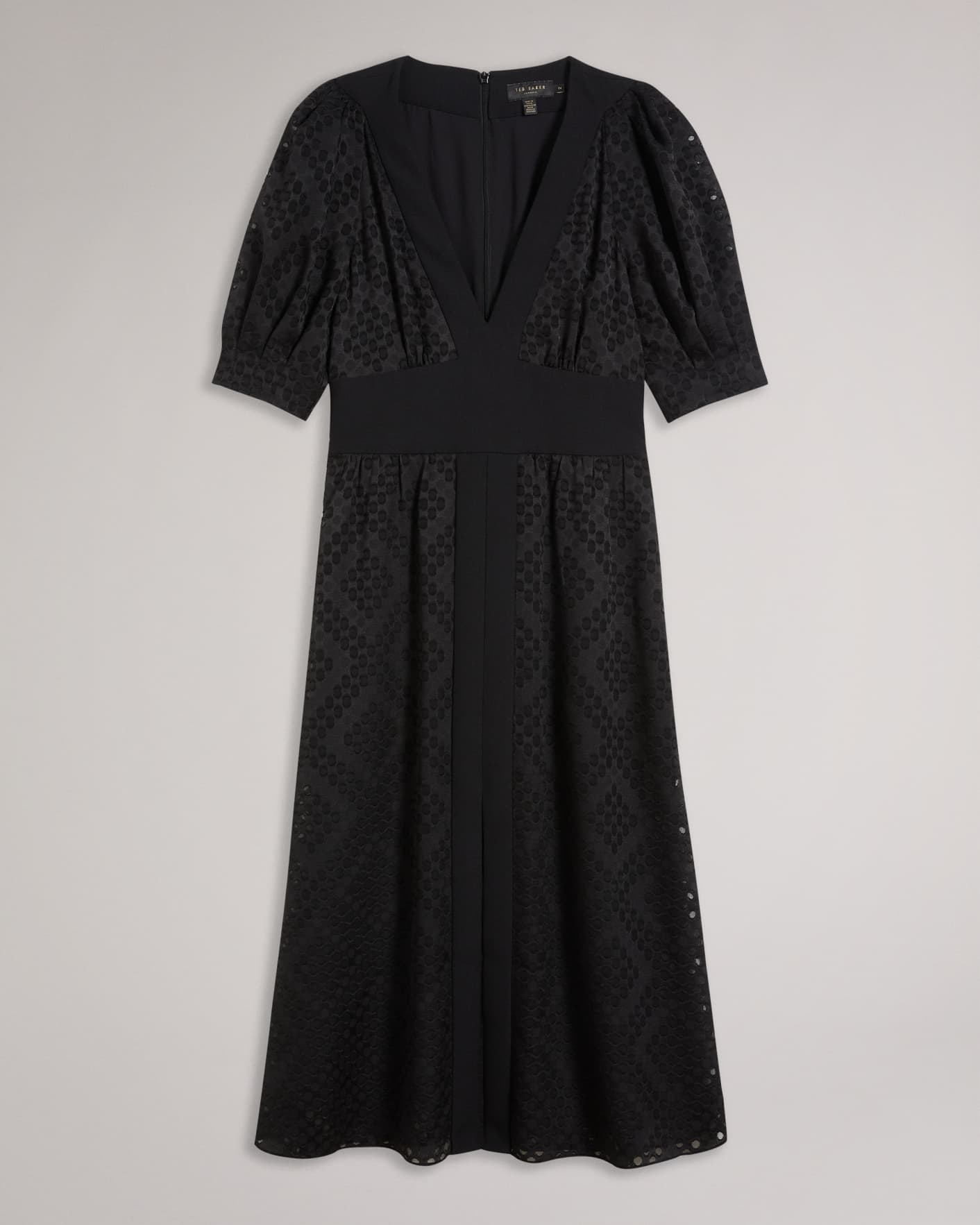 Black Crepe Panelled Puff Sleeve Midi Dress Ted Baker