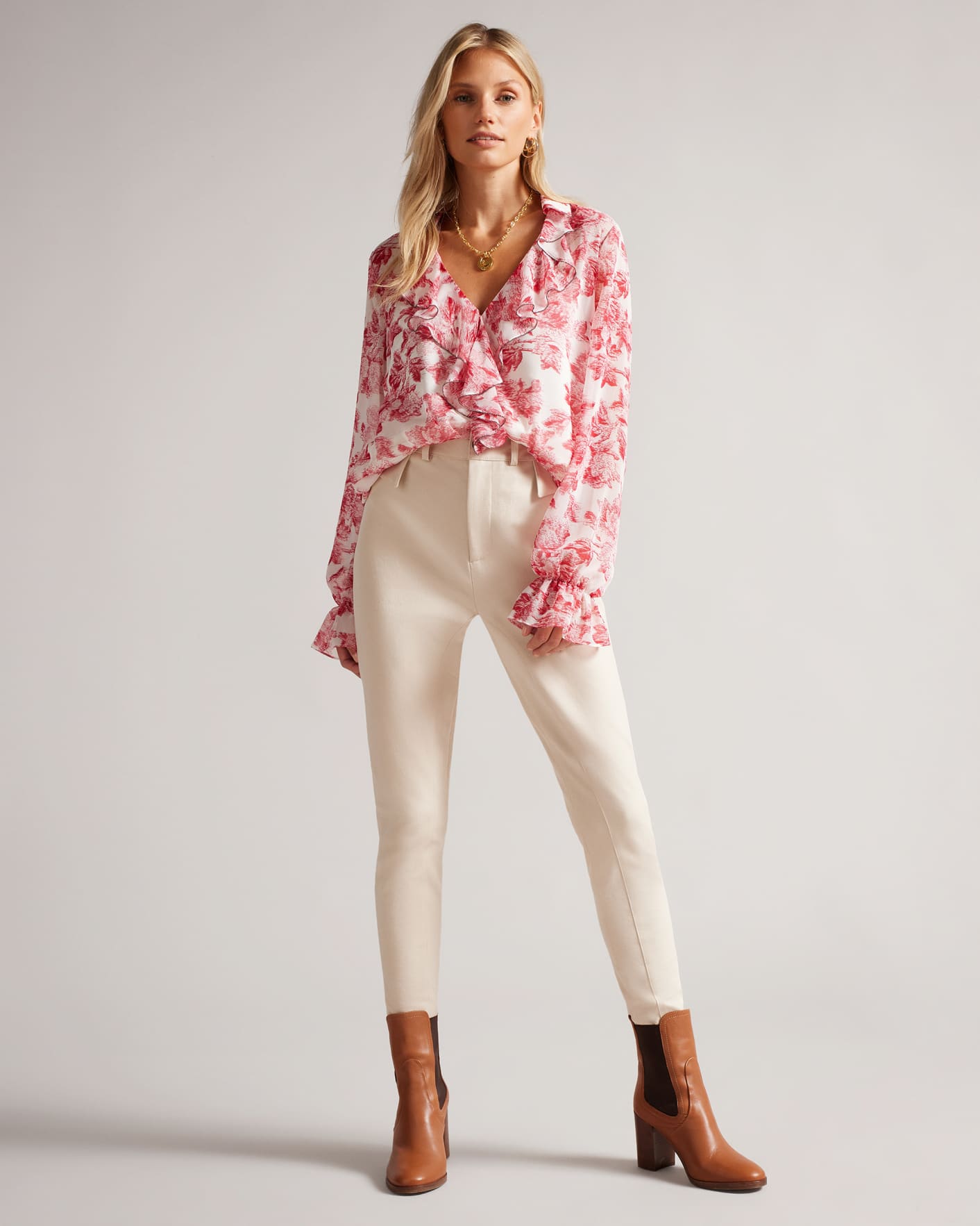 White Ruffle Blouse With Metal Ball Trim Ted Baker