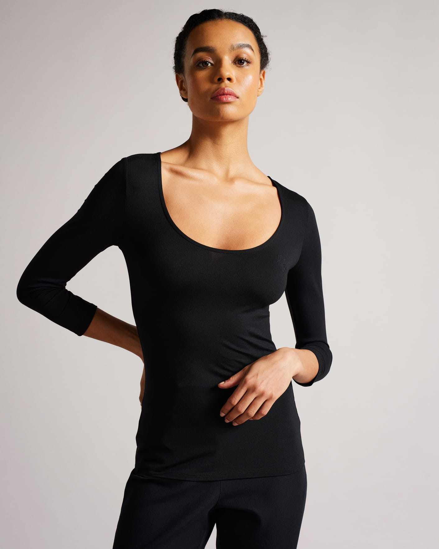 Black Fitted Scoop Neck Top Ted Baker