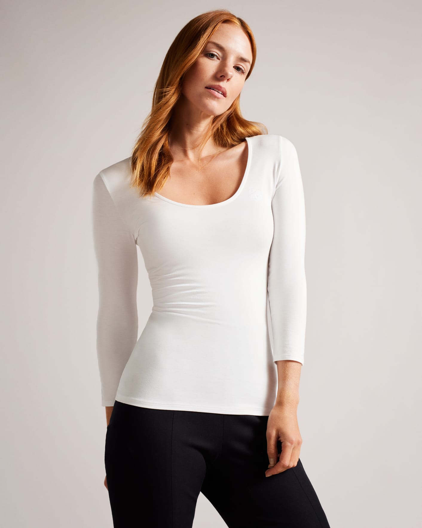 White Fitted Scoop Neck Top Ted Baker