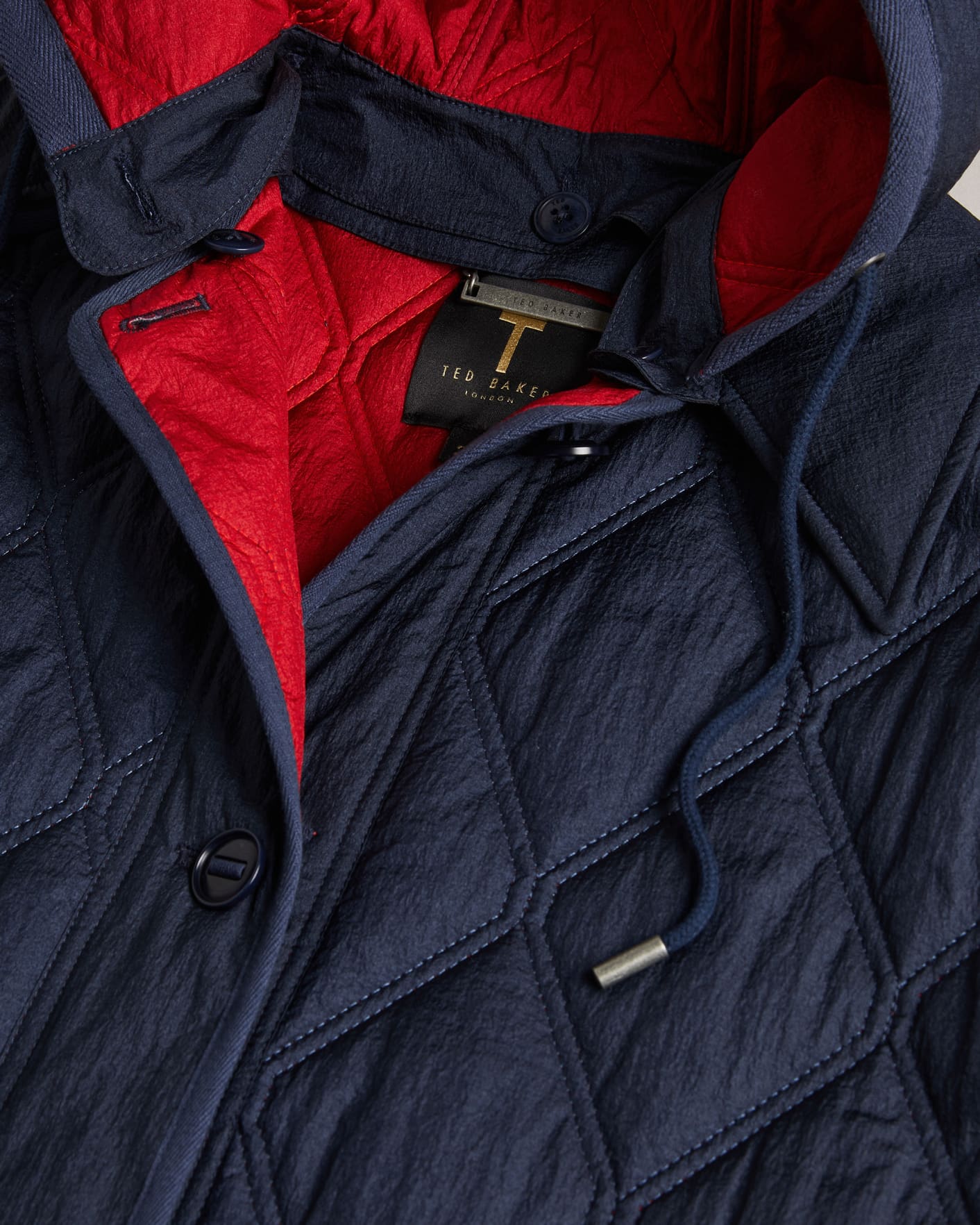 Navy Flood Length Collared Quilted Coat Ted Baker