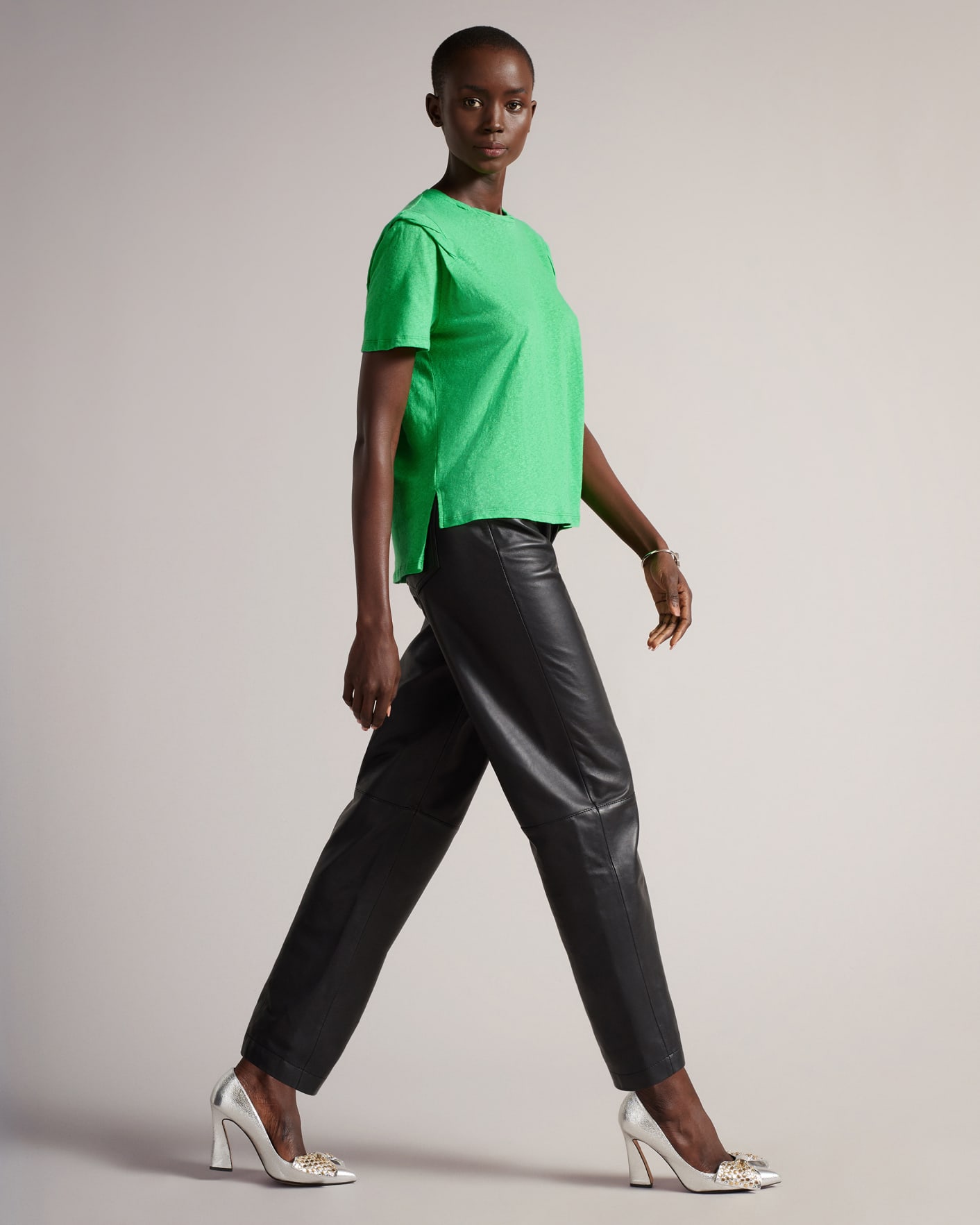 Green T-Shirt With Twisted Neck And Shoulder Detail Ted Baker