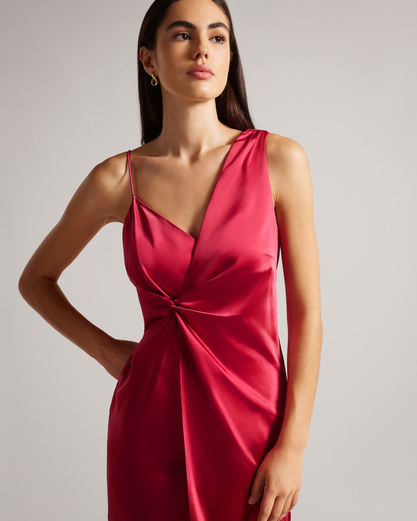 Deep-Pink Asymmetric Waist Detail Slip Dress Ted Baker