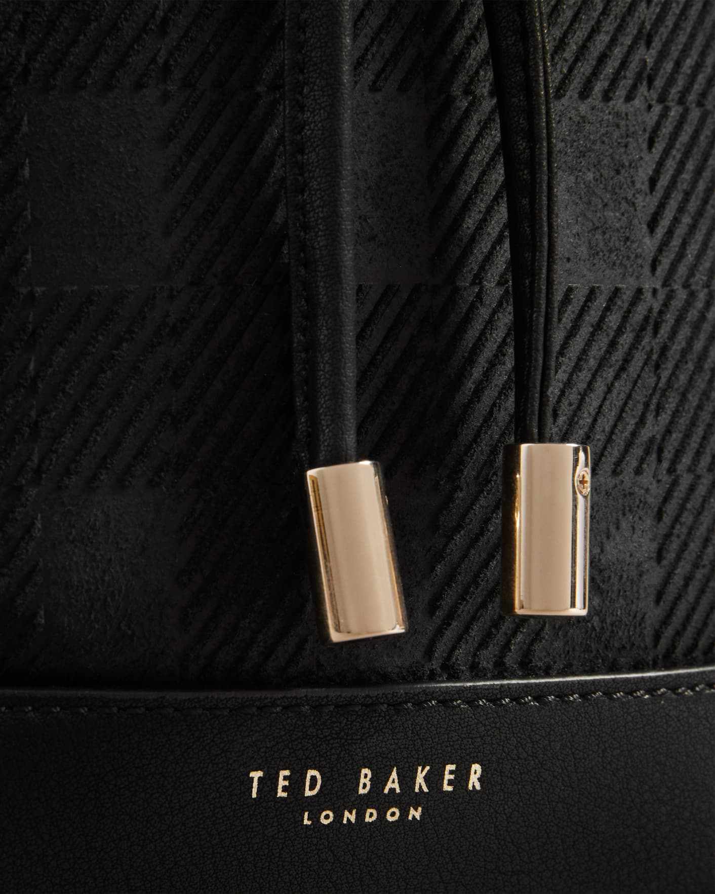Black Suede Check Debossed Bucket Bag Ted Baker