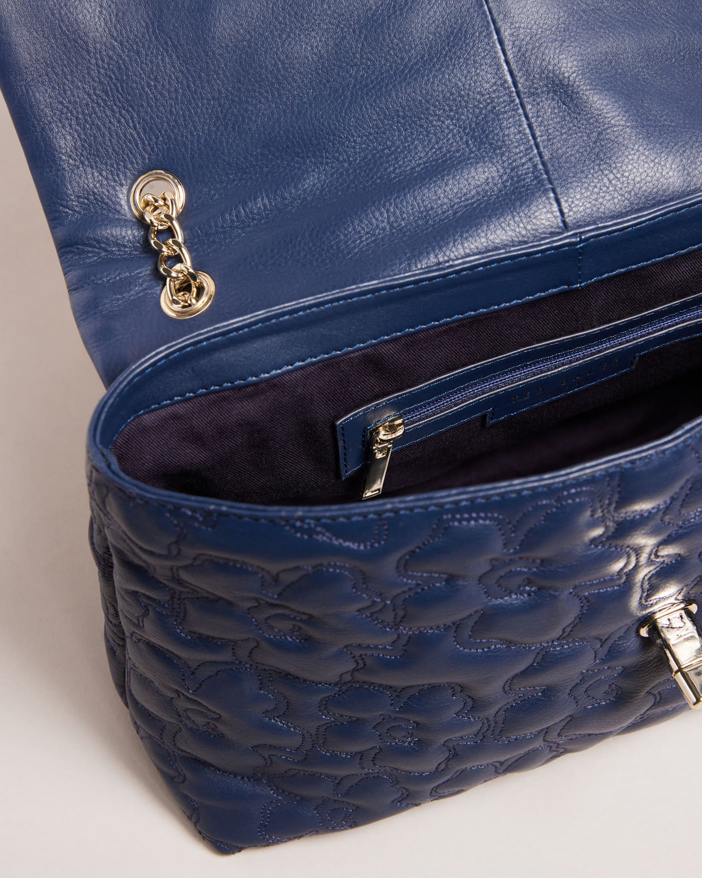 Blue Leather Magnolia Quilted Shoulder Bag Ted Baker