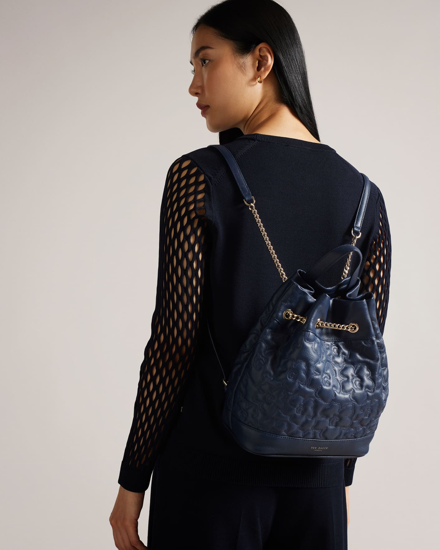 Blue Leather Magnolia Quilted Backpack Ted Baker