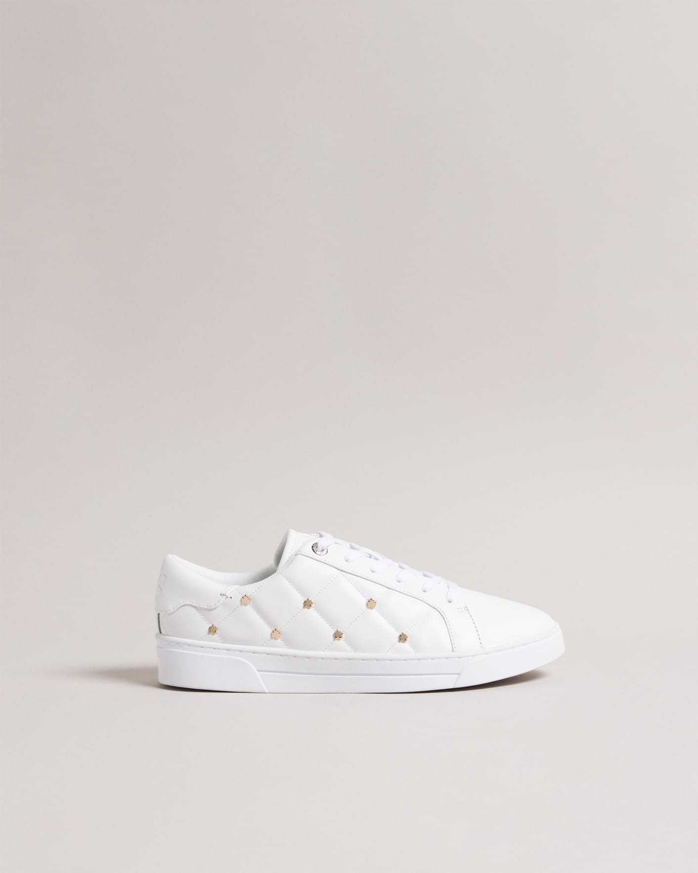 White Quilted Trainers with Magnolia Studs Ted Baker