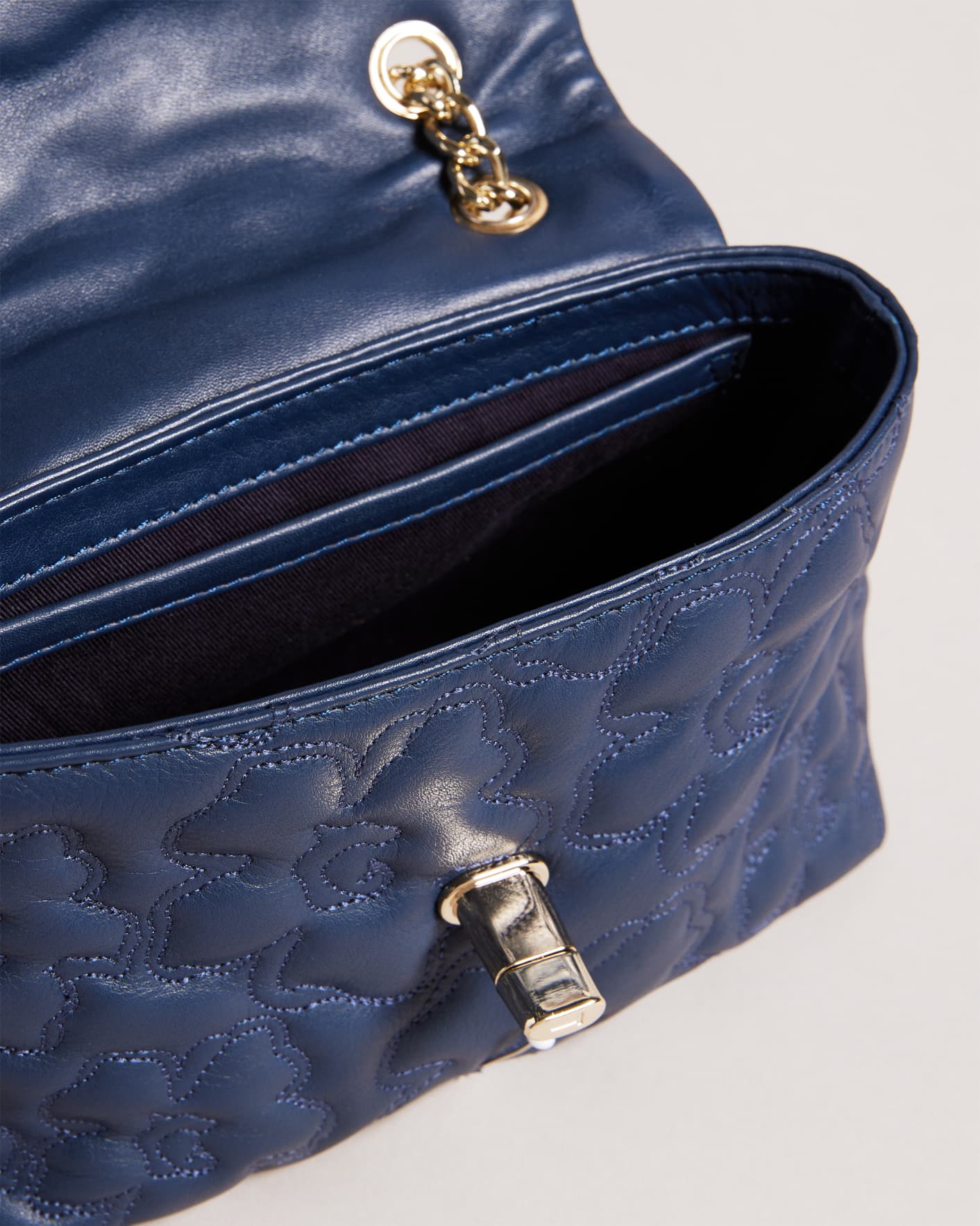 Blue Leather Mini Magnolia Quilted Shoulder Bag Ted Baker