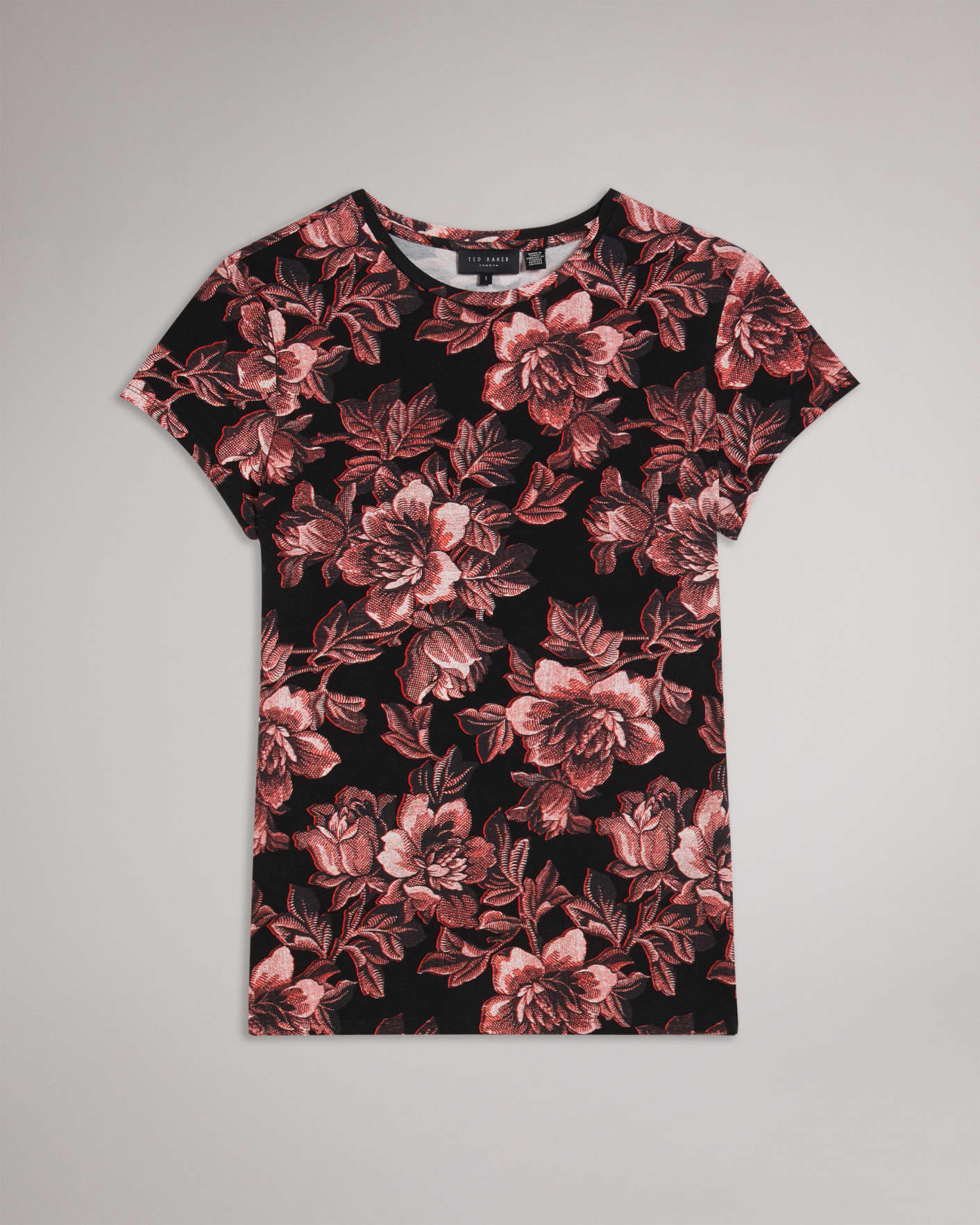 Black Floral Print Fitted T-Shirt Ted Baker