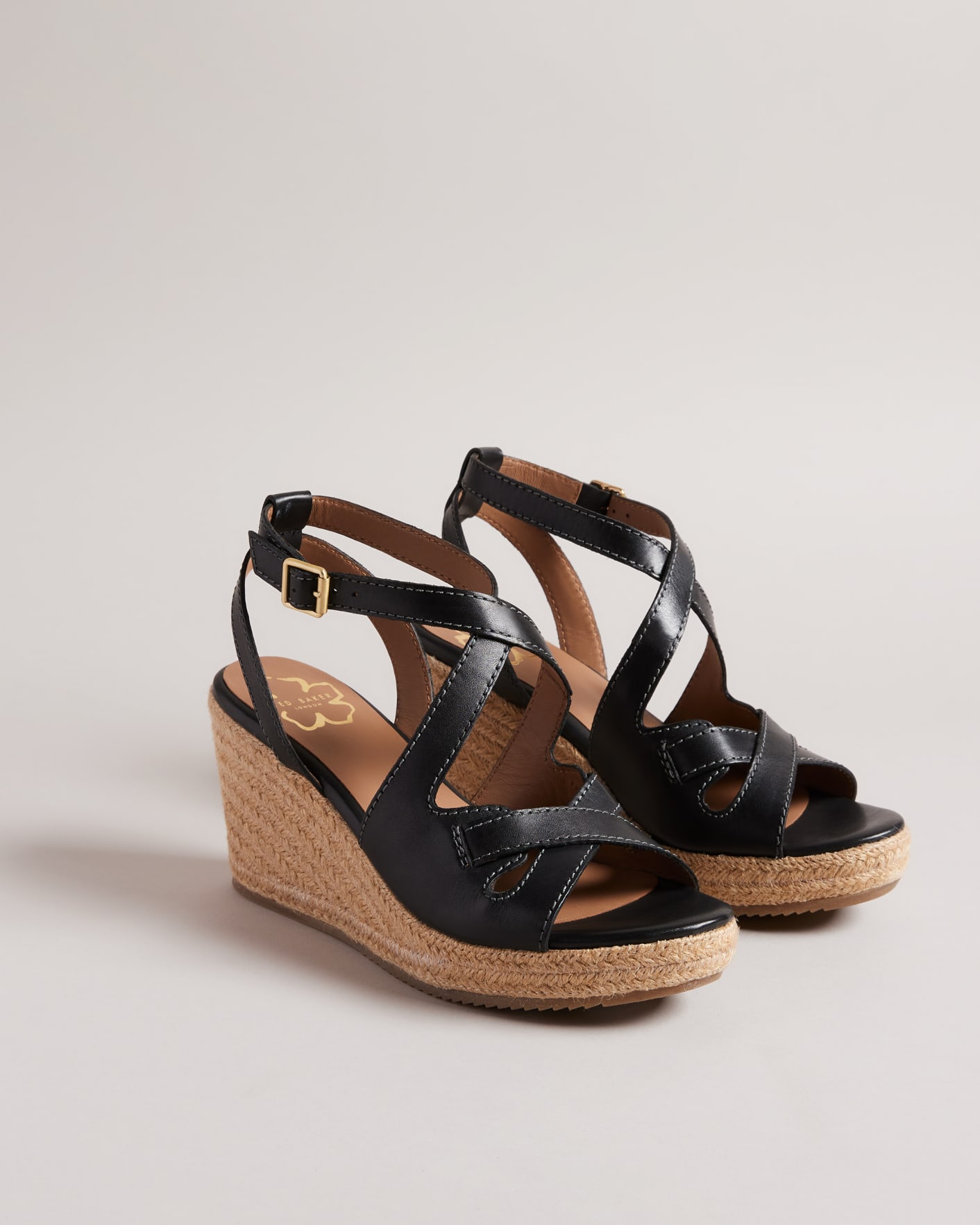 Black Leather Wedge Sandals Ted Baker