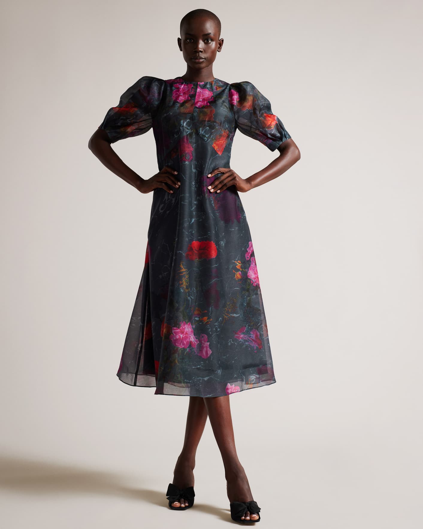 Ted Baker Astrydd Floral Midi Dress, Black/Pale Pink | atelier-yuwa.ciao.jp