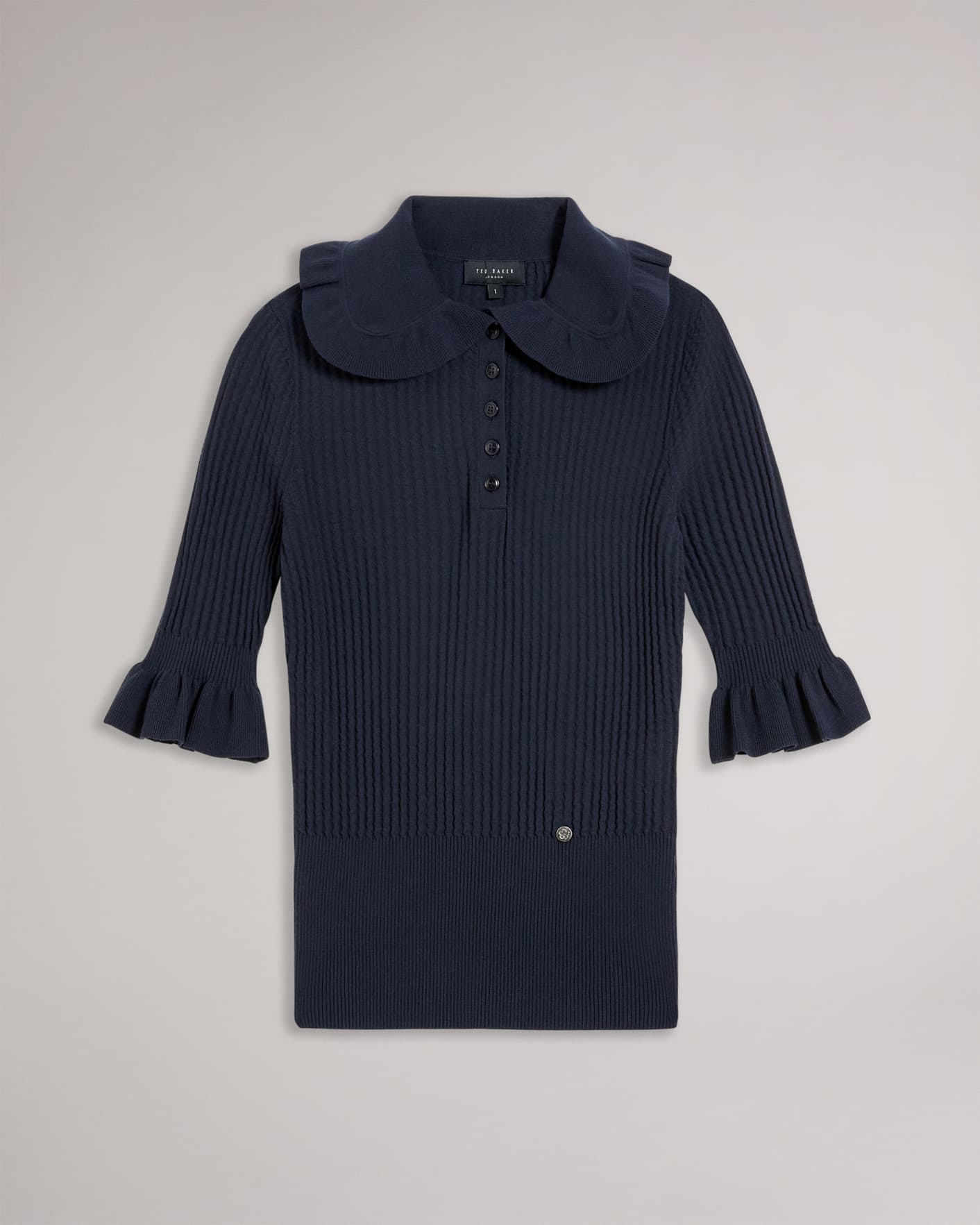Navy Frill Oversized Collar Polo Top Ted Baker