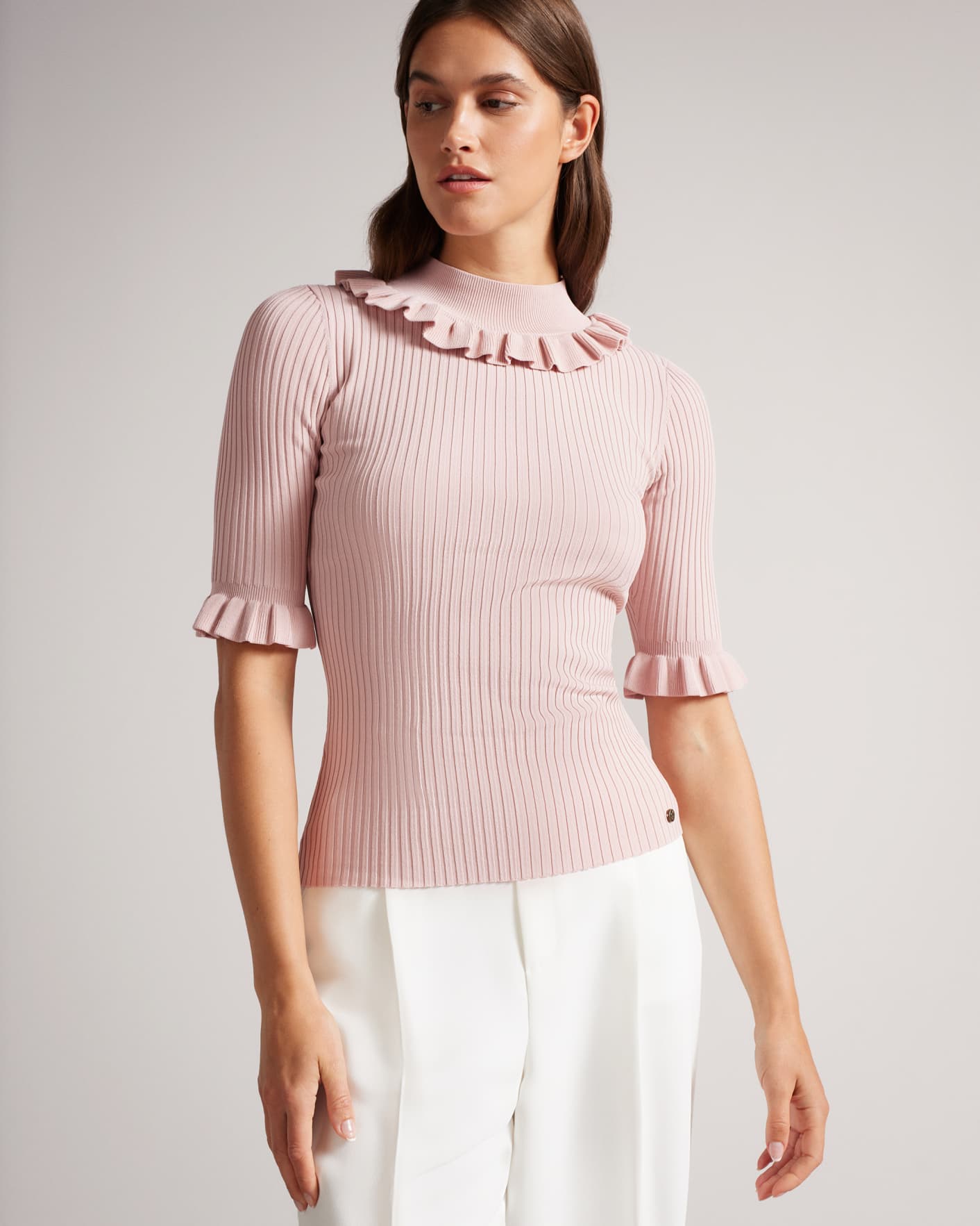 Dusky Pink Fitted Top With Frill Neck Detail Ted Baker