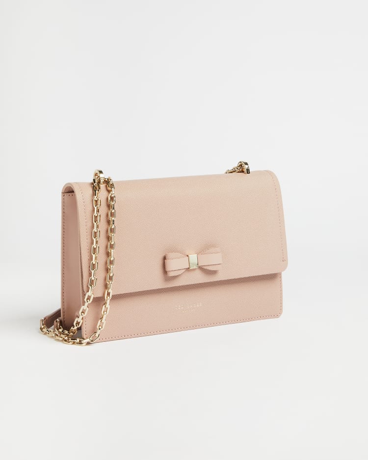 Ted Baker Bow Accent Pink Leather Crossbody Bag With Removable Rose Gold  Chain