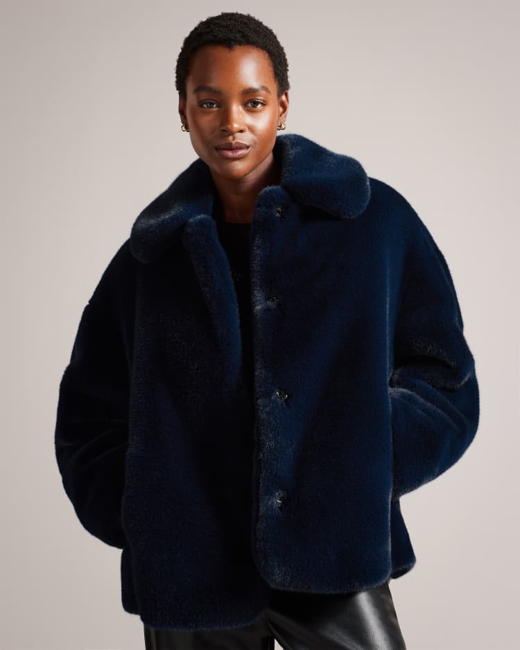 LILIAM - NAVY-BLUE | Faux Fur Coats | Ted Baker UK