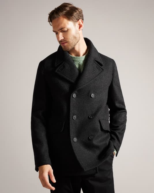 Manteau long hiver homme noir Caban manches long chaud en laine