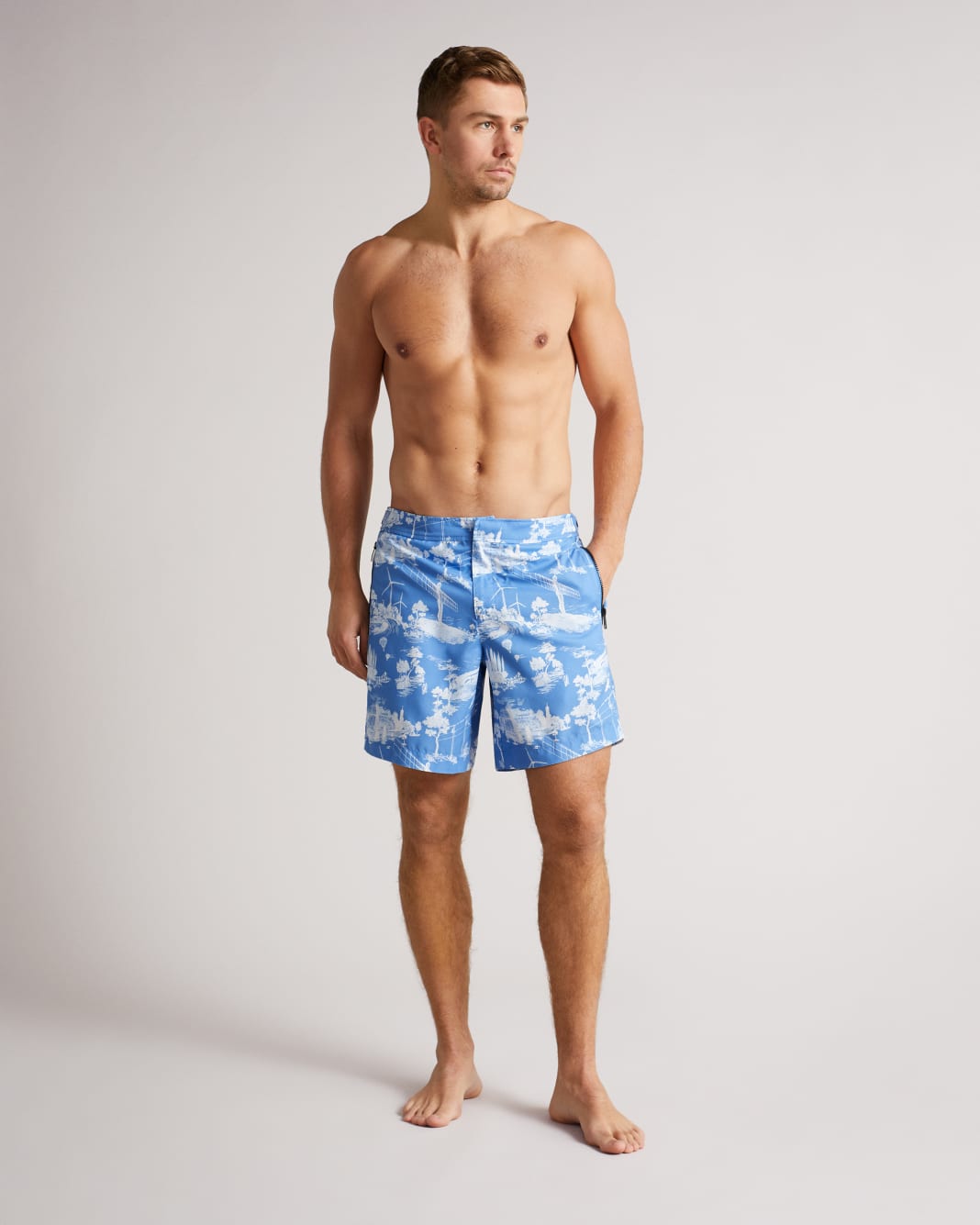 테드 베이커 Ted Baker Printed Swim Shorts,Blue