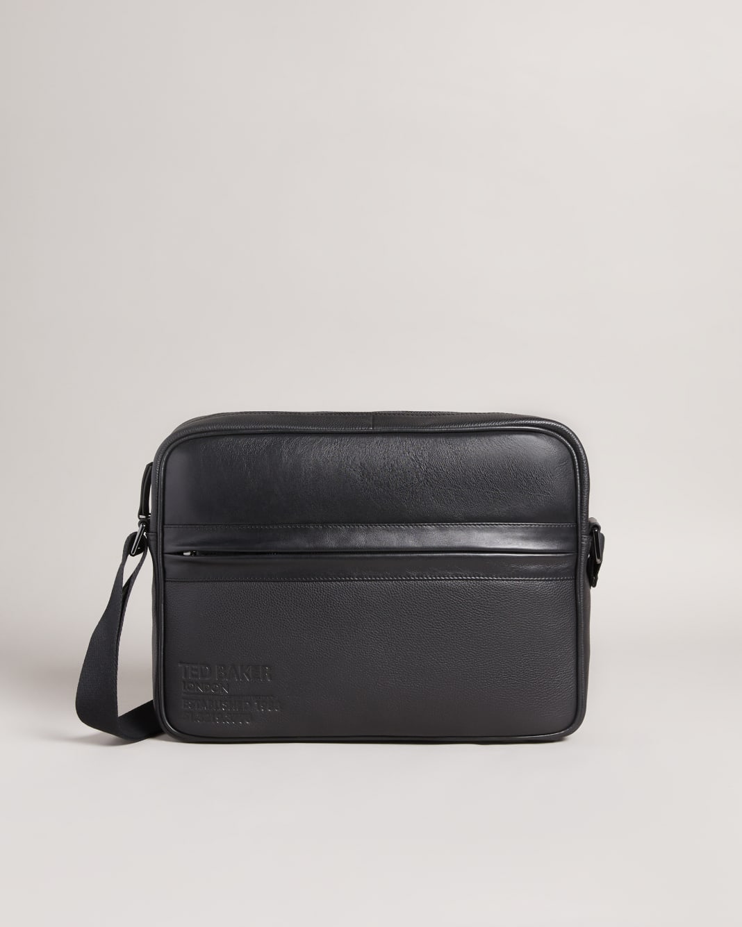 테드 베이커 Ted Baker Branded Leather Messenger Bag,Black