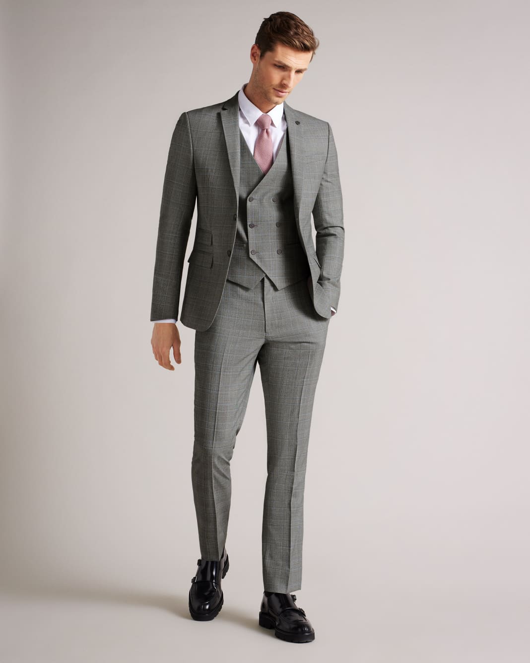 테드 베이커 팬츠 Ted Baker Slim Grey Blue Check Suit Trousers,Medium Grey