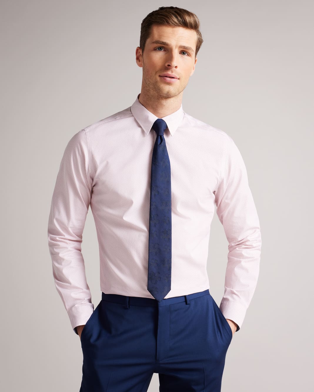 테드 베이커 셔츠 Ted Baker Long Sleeve Slim Fit Shirt,Pink
