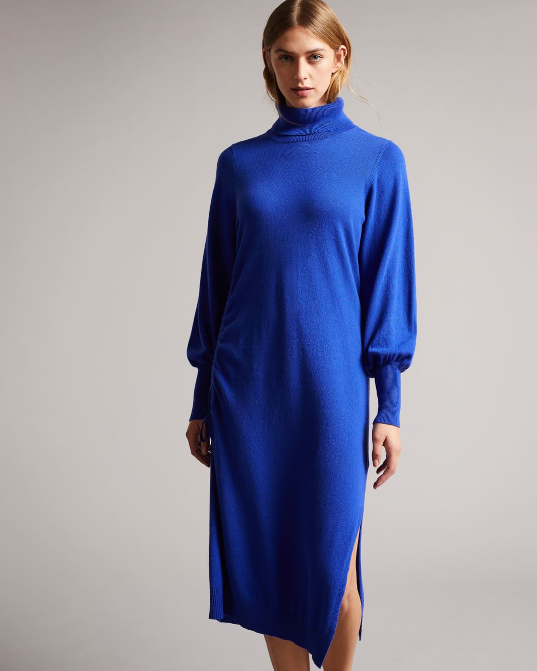 테드 베이커 원피스 Ted Baker Knitted Dress With Ruched Side Detail,Bright Blue