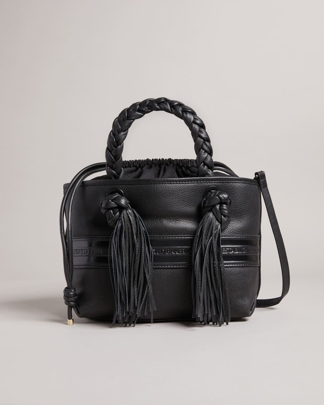 테드 베이커 Ted Baker Branded Tassel Detail Mini Tote Bag,Black