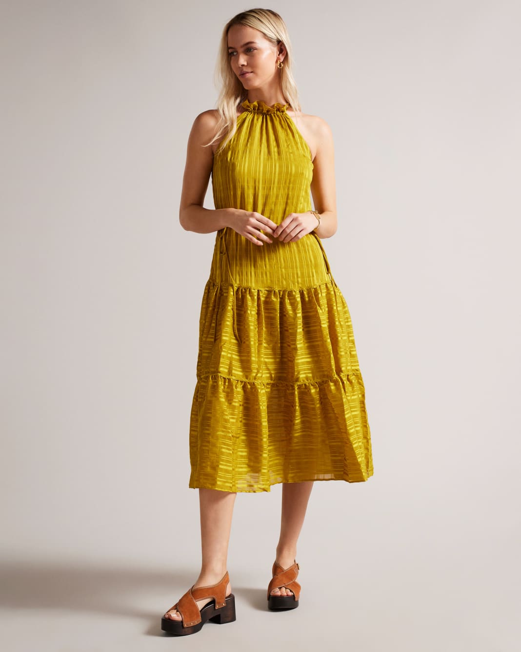 테드 베이커 원피스 Ted Baker Drawstring Waist Halterneck Dress,Medium Yellow