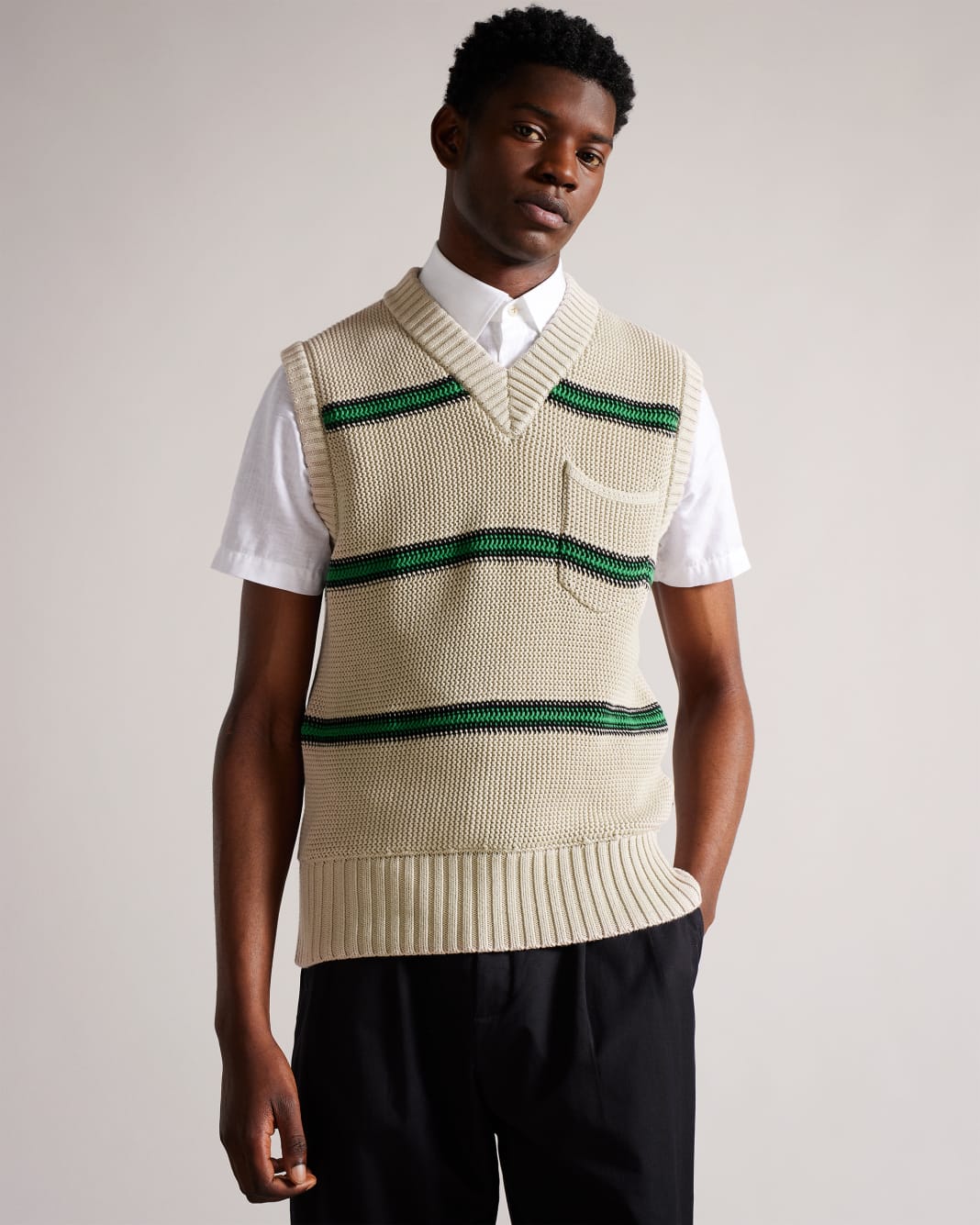 테드 베이커 조끼 Ted Baker Knitted Stripe Vest,Natural