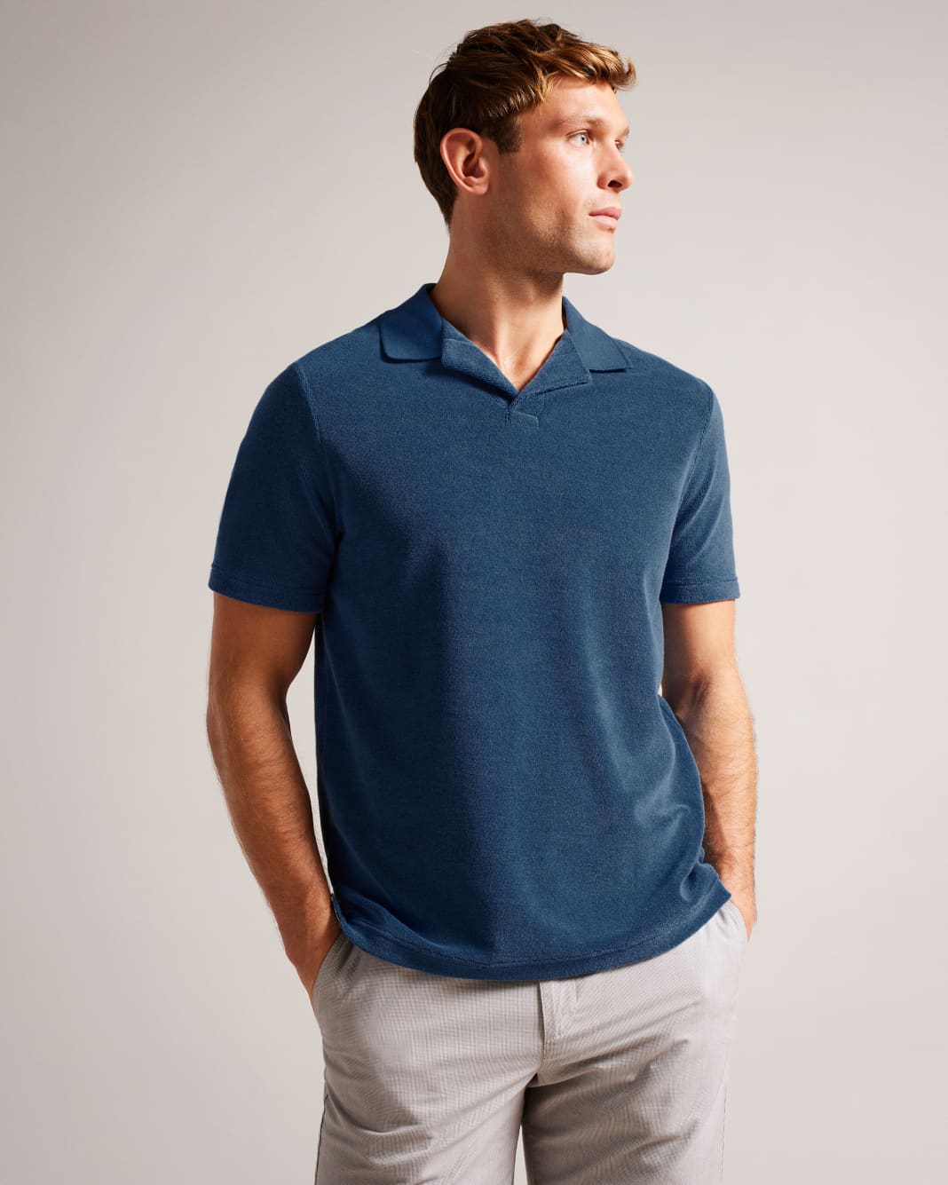 테드베이커 Tedbaker Towelling Revere Collar Polo Shirt,Dark Blue