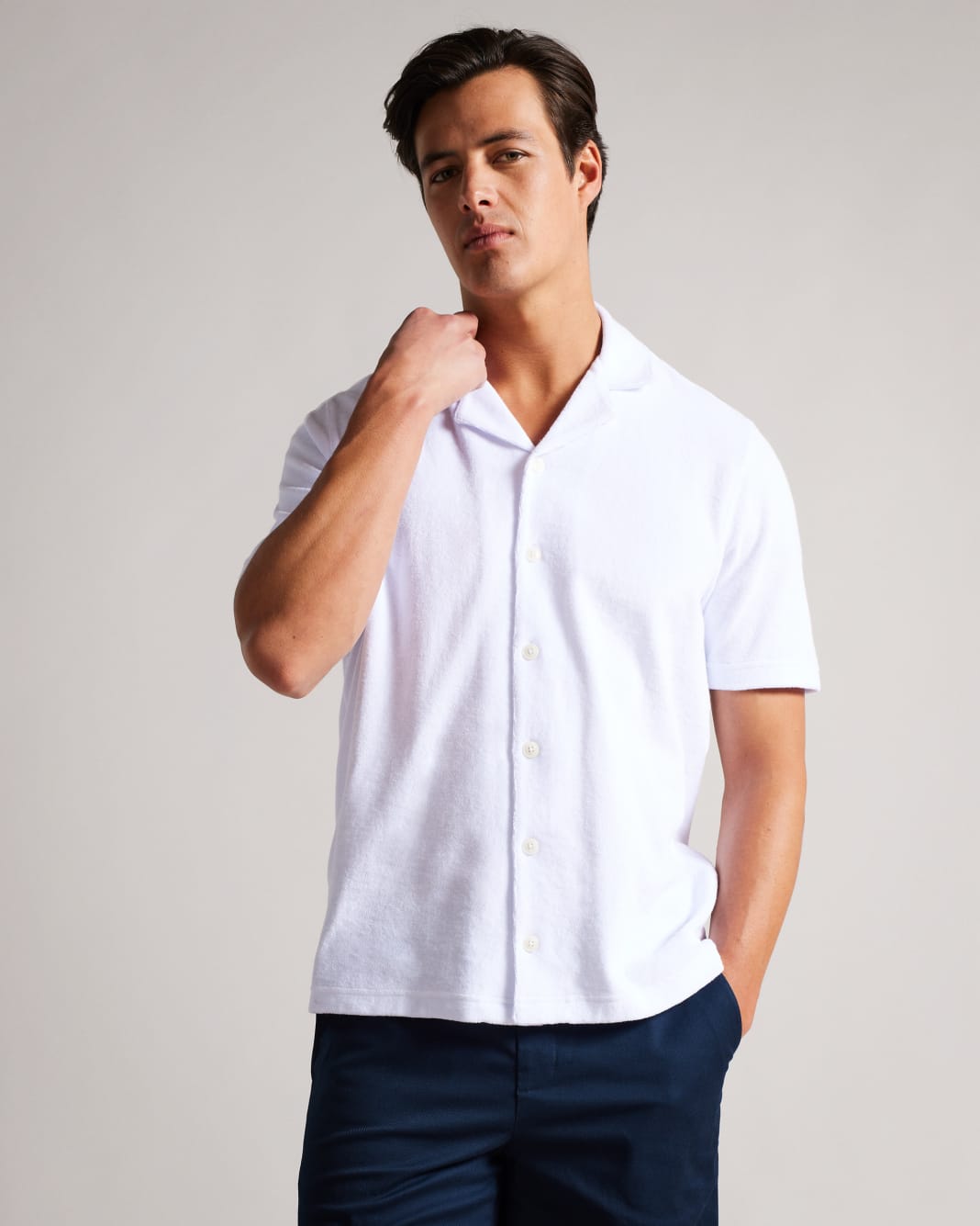 테드 베이커 셔츠 Ted Baker Revere Collar Towelling Shirt,White