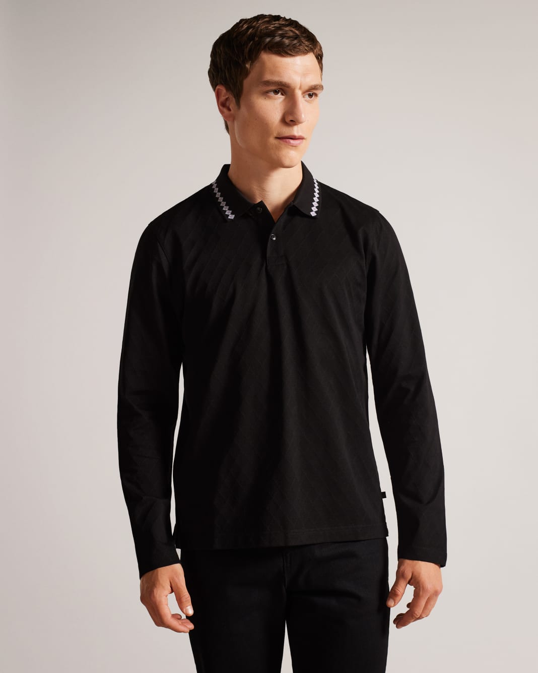 테드 베이커 폴로셔츠 Ted Baker Long Sleeve Argyle Polo Shirt,Black