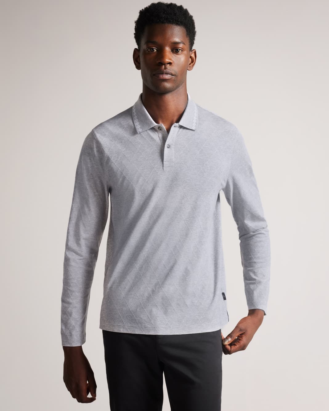 테드 베이커 폴로셔츠 Ted Baker Long Sleeve Argyle Polo Shirt,Grey-Marl