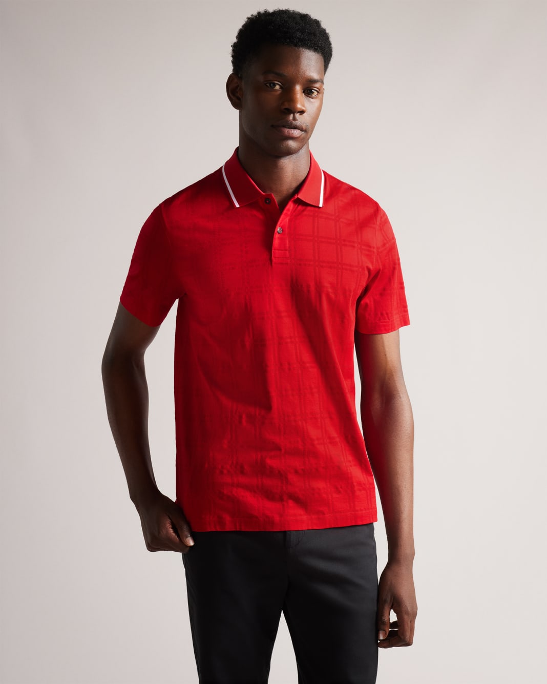 테드 베이커 폴로셔츠 Ted Baker Short Sleeve Shadow Check Polo Shirt,Red