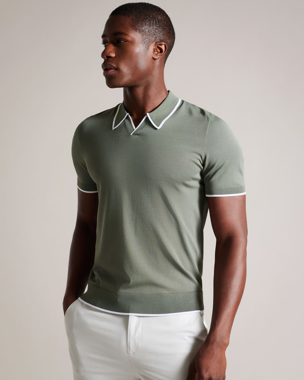테드베이커 Tedbaker Short Sleeve Rayon Polo Shirt,Khaki