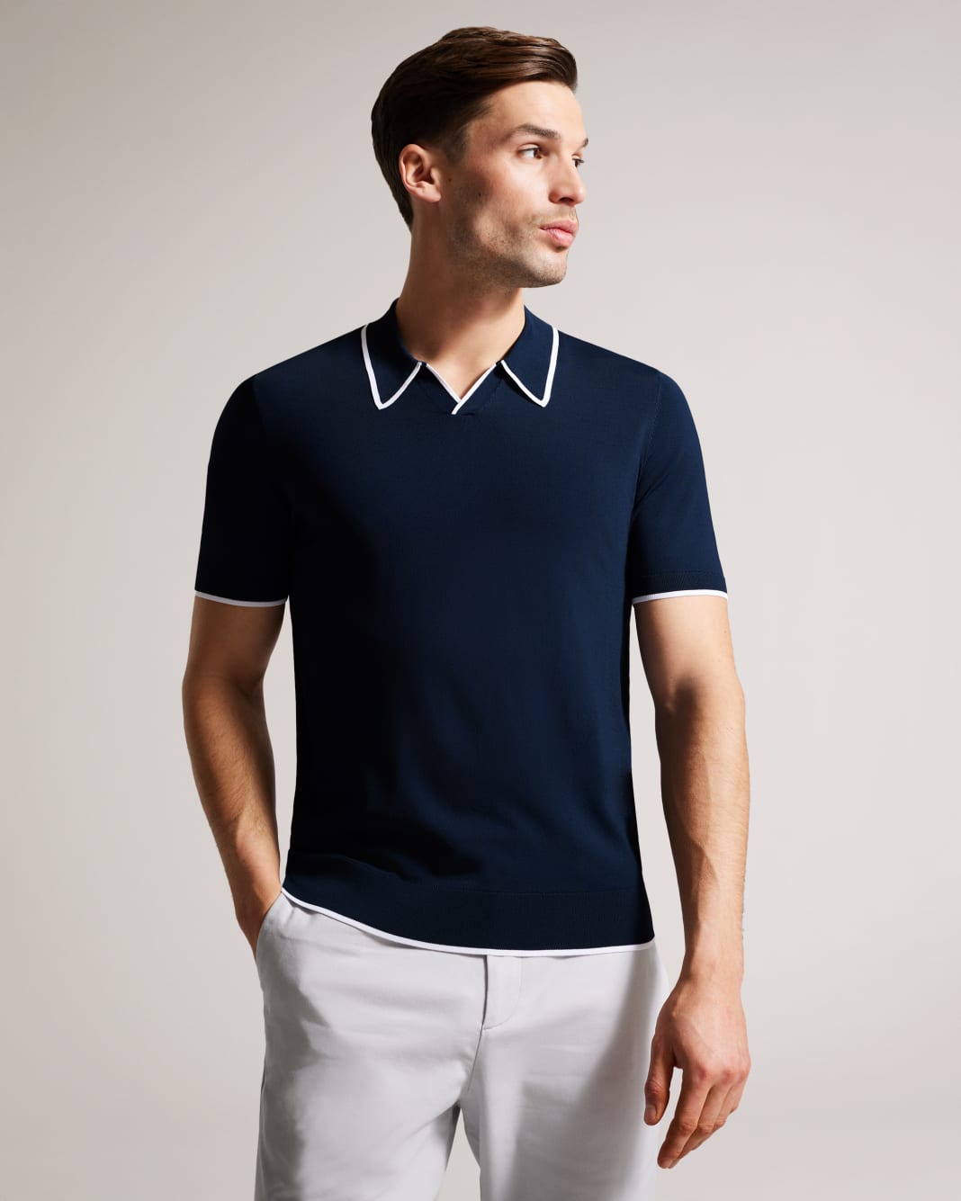 테드베이커 Tedbaker Short Sleeve Rayon Polo Shirt,Navy