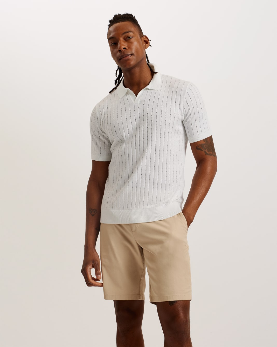 테드베이커 Tedbaker Short Sleeve Open Collar Polo Shirt,White