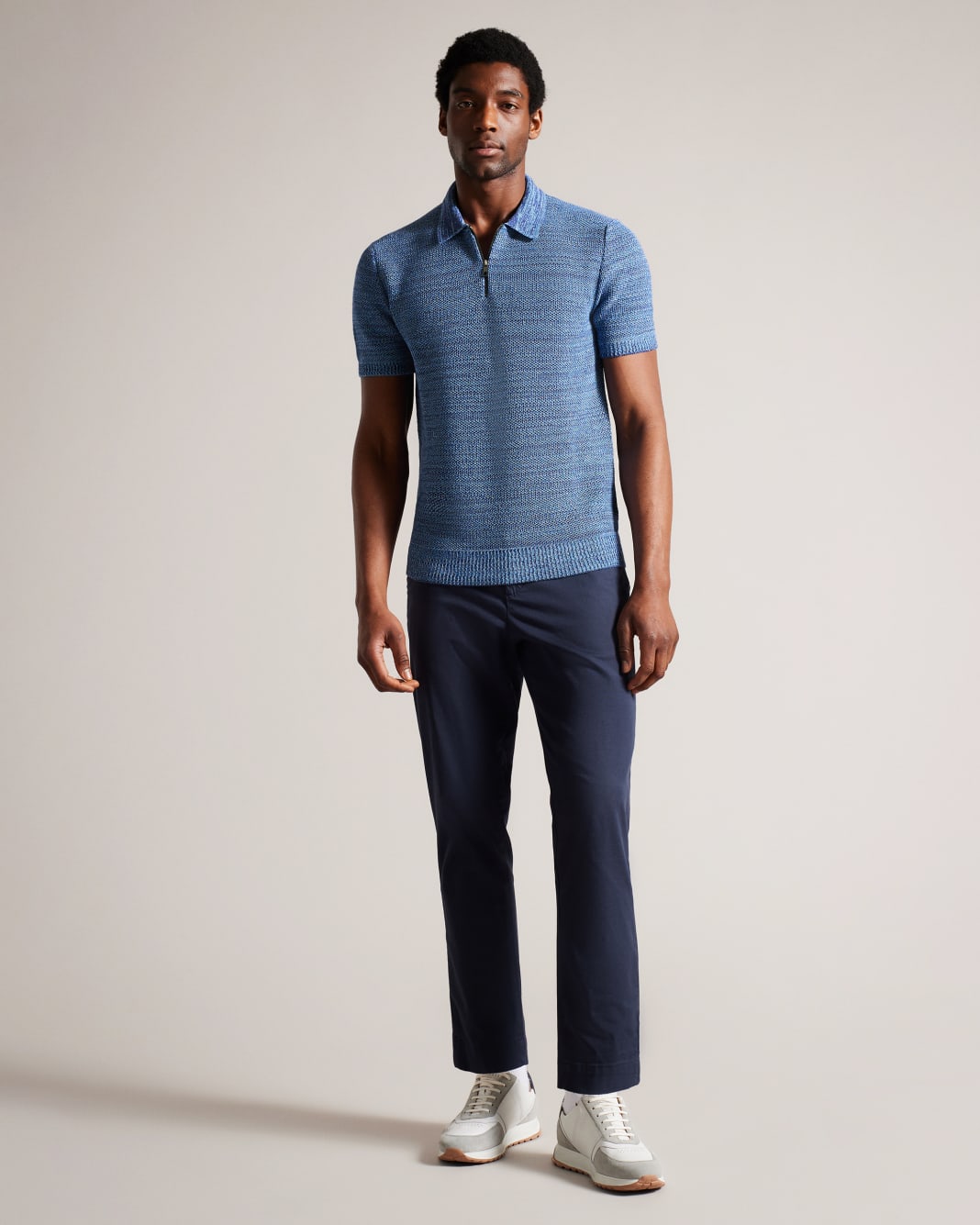 테드베이커 Tedbaker Short Sleeve Zip Polo Shirt,Blue