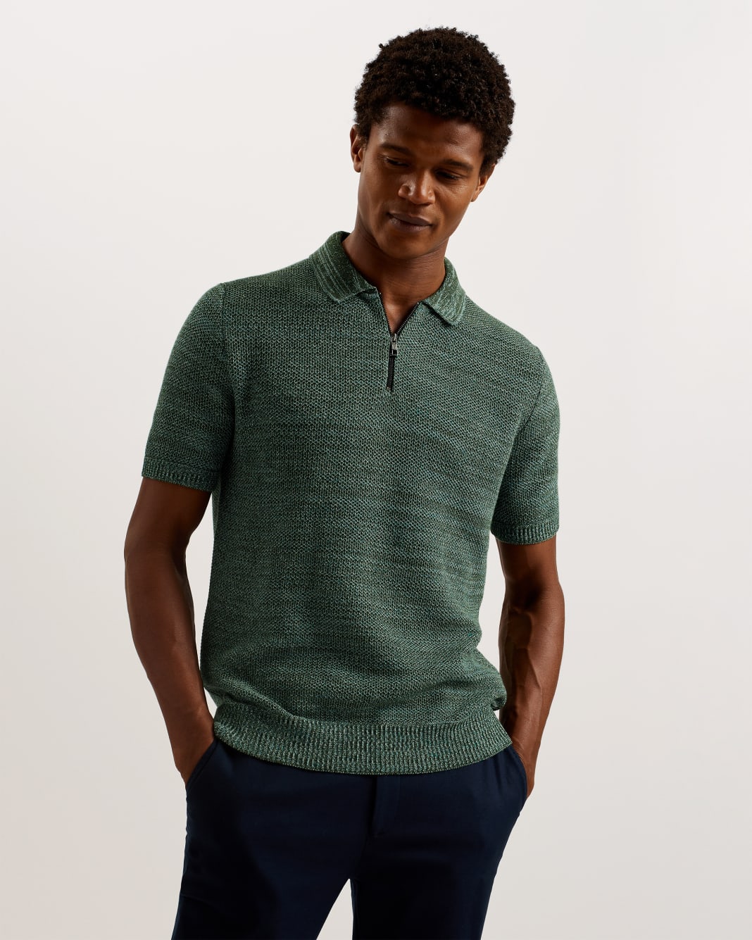 테드베이커 Tedbaker Short Sleeve Zip Polo Shirt,Olive