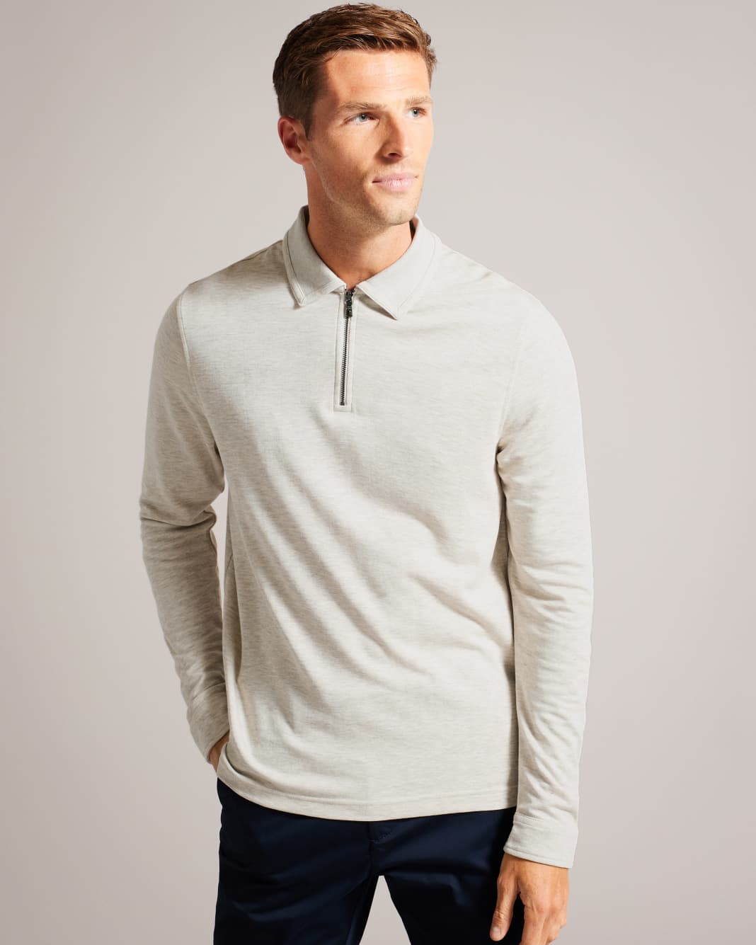 테드베이커 Tedbaker Long Sleeve Modal Polo Shirt,Natural
