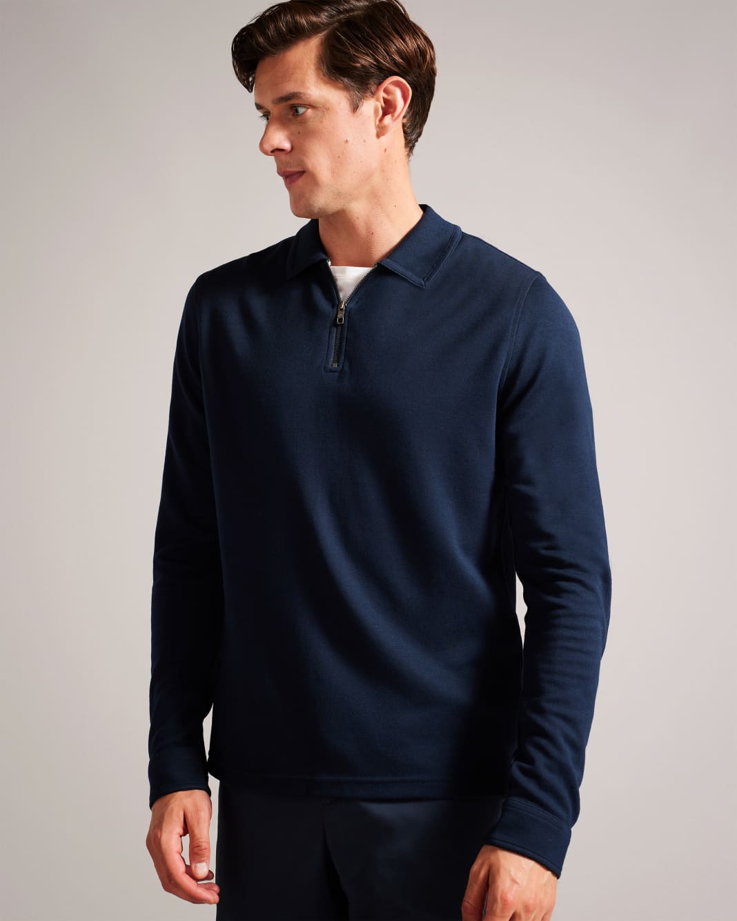 테드베이커 Tedbaker Long Sleeve Modal Polo Shirt,Navy-Blue