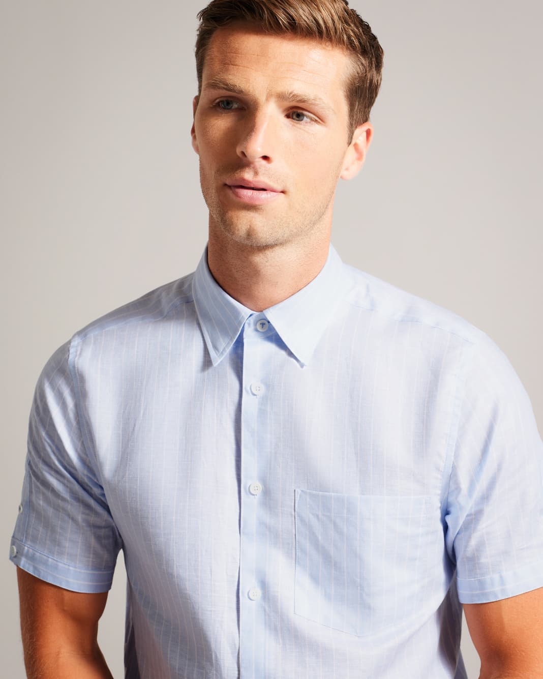 테드베이커 Tedbaker Short Sleeve Striped Linen Shirt,Light Blue