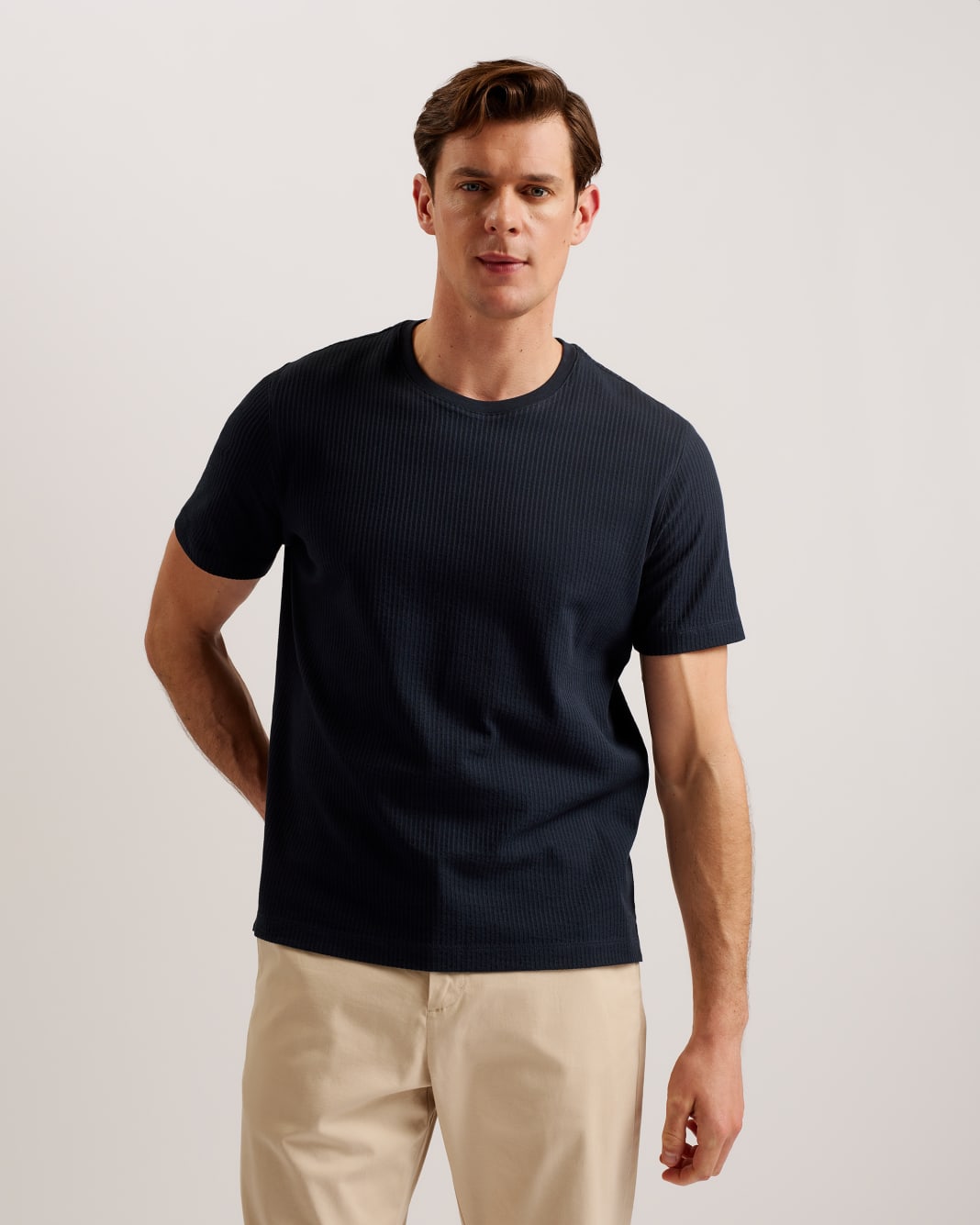 테드베이커 반팔티 Tedbaker Textured Regular Fit T-Shirt,Navy